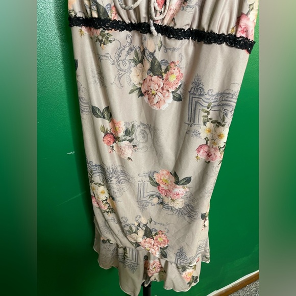 Tic Toc VTG 90s Y2K Lace trim Floral Mesh Mini Babydoll dress Sz L - Picture 4 of 6